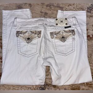 Miss Me Boyfriend Cropped White Jeans
